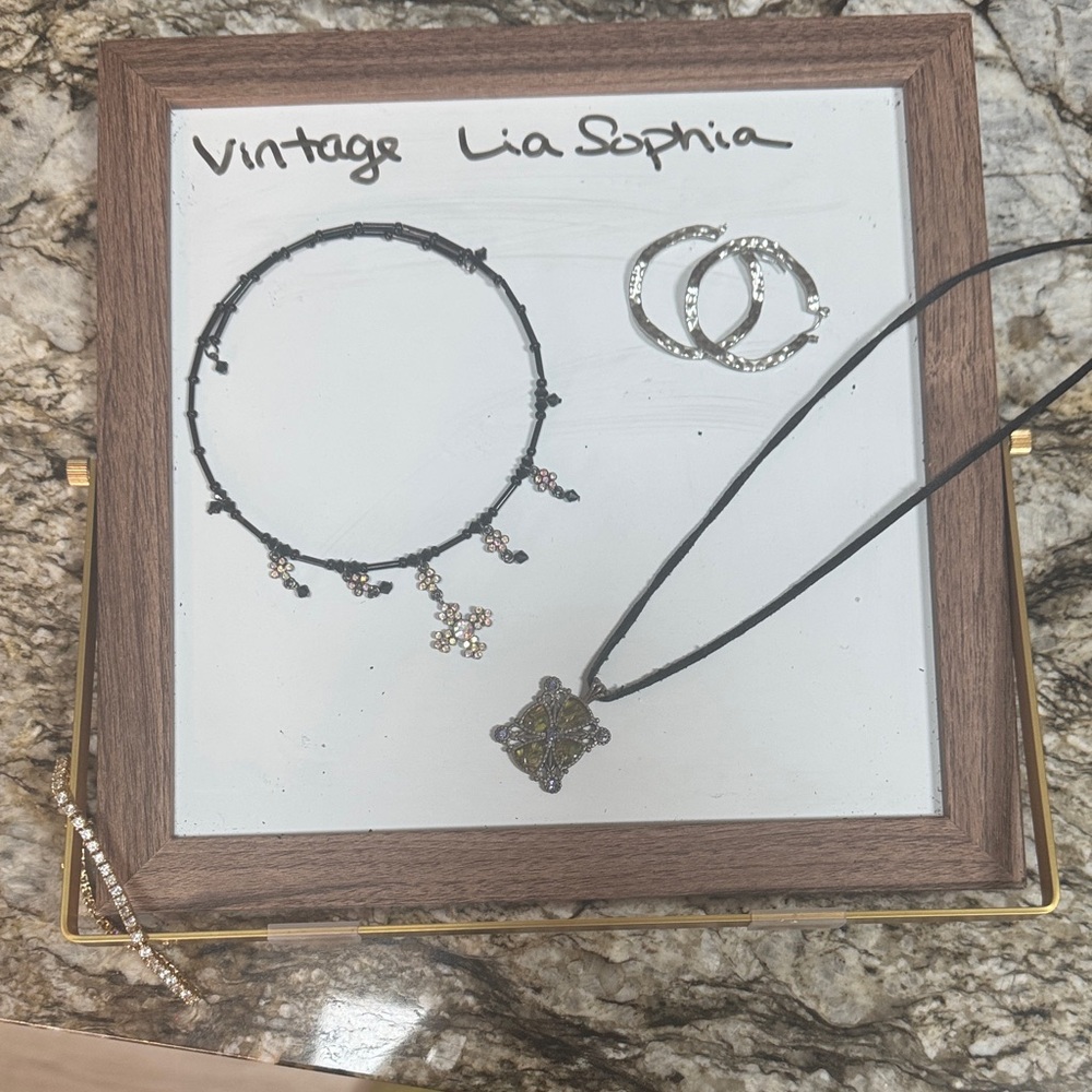 Lia Sophia Black and Silver Necklace Set